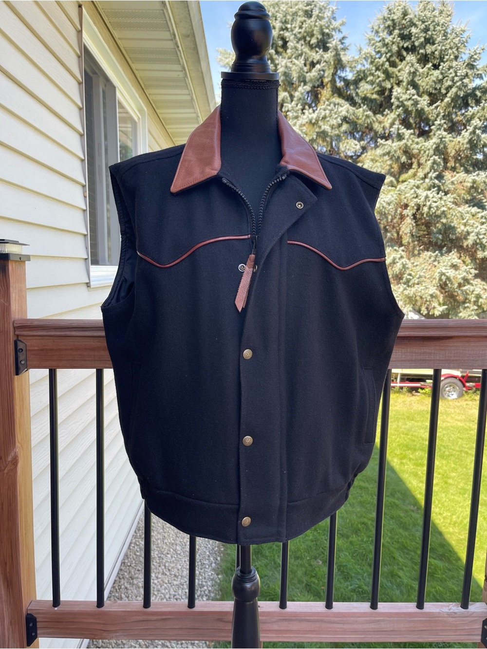 Vtg Leather/Wool Schaefer Outfitter Vest Mens Large USA Made Cowboy Western